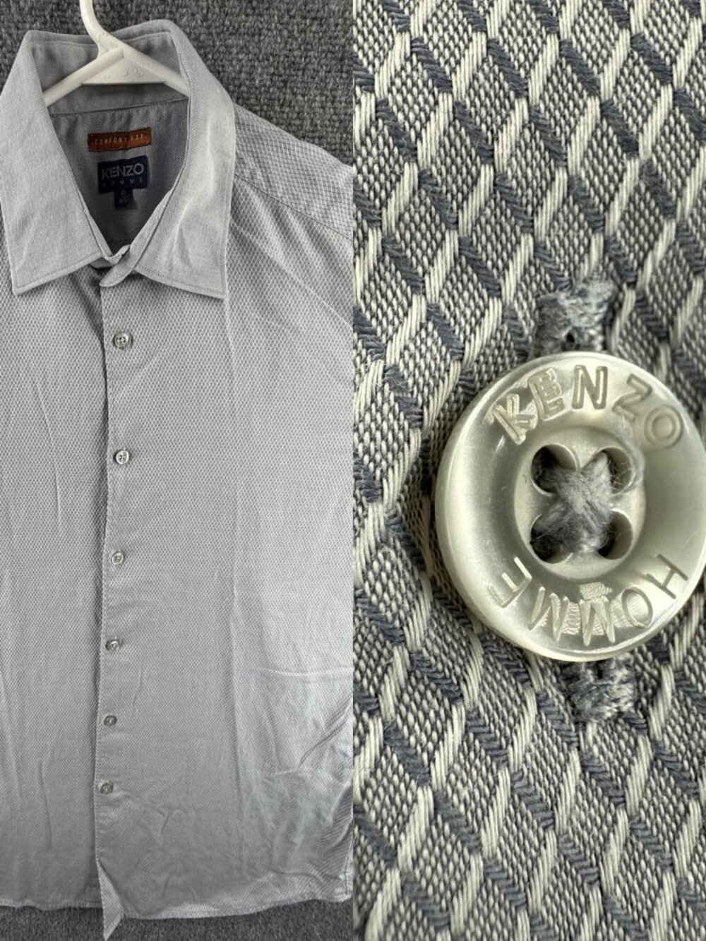 Kenzo Cotton Homme Comfort 16.5 Geometric Gray Long Sleeve Shirt Woven Diamond